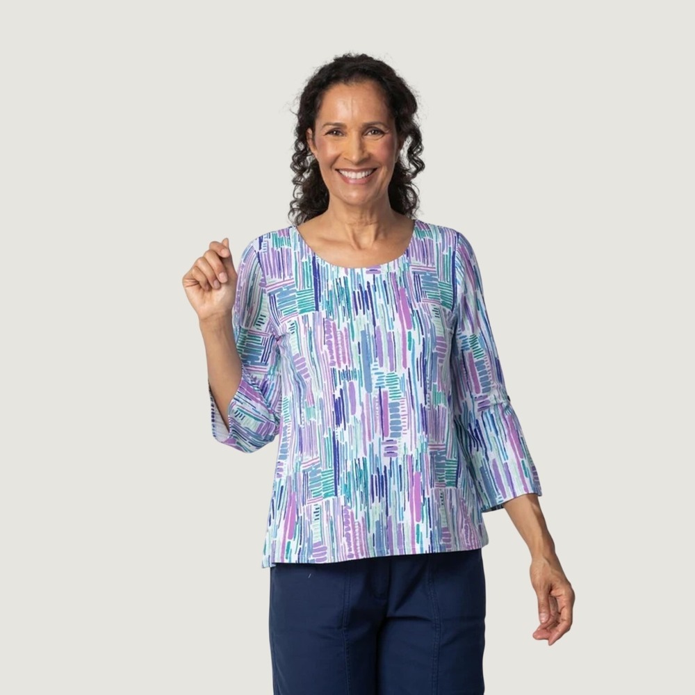 Habitat Abstract Brushstroke Print Top Women XL 3/4 Sleeve Art to Wear Casual